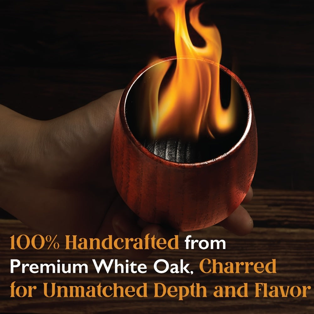 Charred Wooden Bourbon Whiskey Glass Set, 2 Jujube Wood Old Fashioned Tumbler Glasses & 8 Granite Whiskey Stones