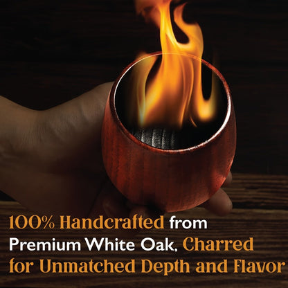Charred Wooden Bourbon Whiskey Glass Set, 2 Jujube Wood Old Fashioned Tumbler Glasses & 8 Granite Whiskey Stones