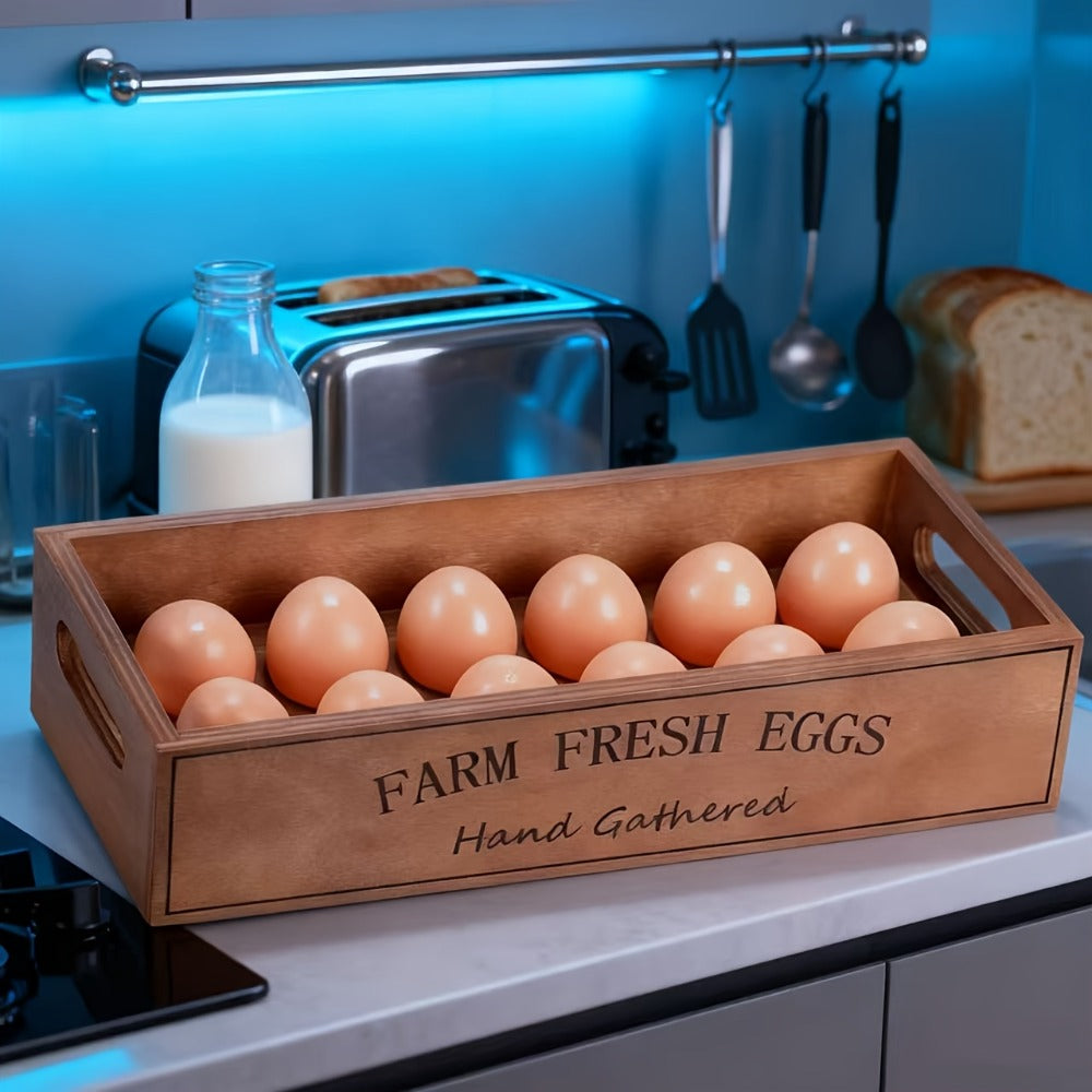 Farmhouse Wooden Egg Holder Rack 2pcs – 24 Egg Storage Display with Handle for Kitchen, Farm, Easter