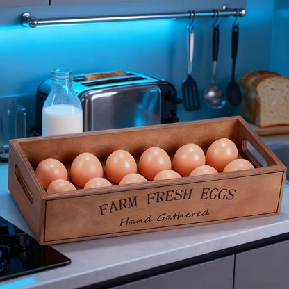 Farmhouse Wooden Egg Holder Rack 2pcs – 24 Egg Storage Display with Handle for Kitchen, Farm, Easter