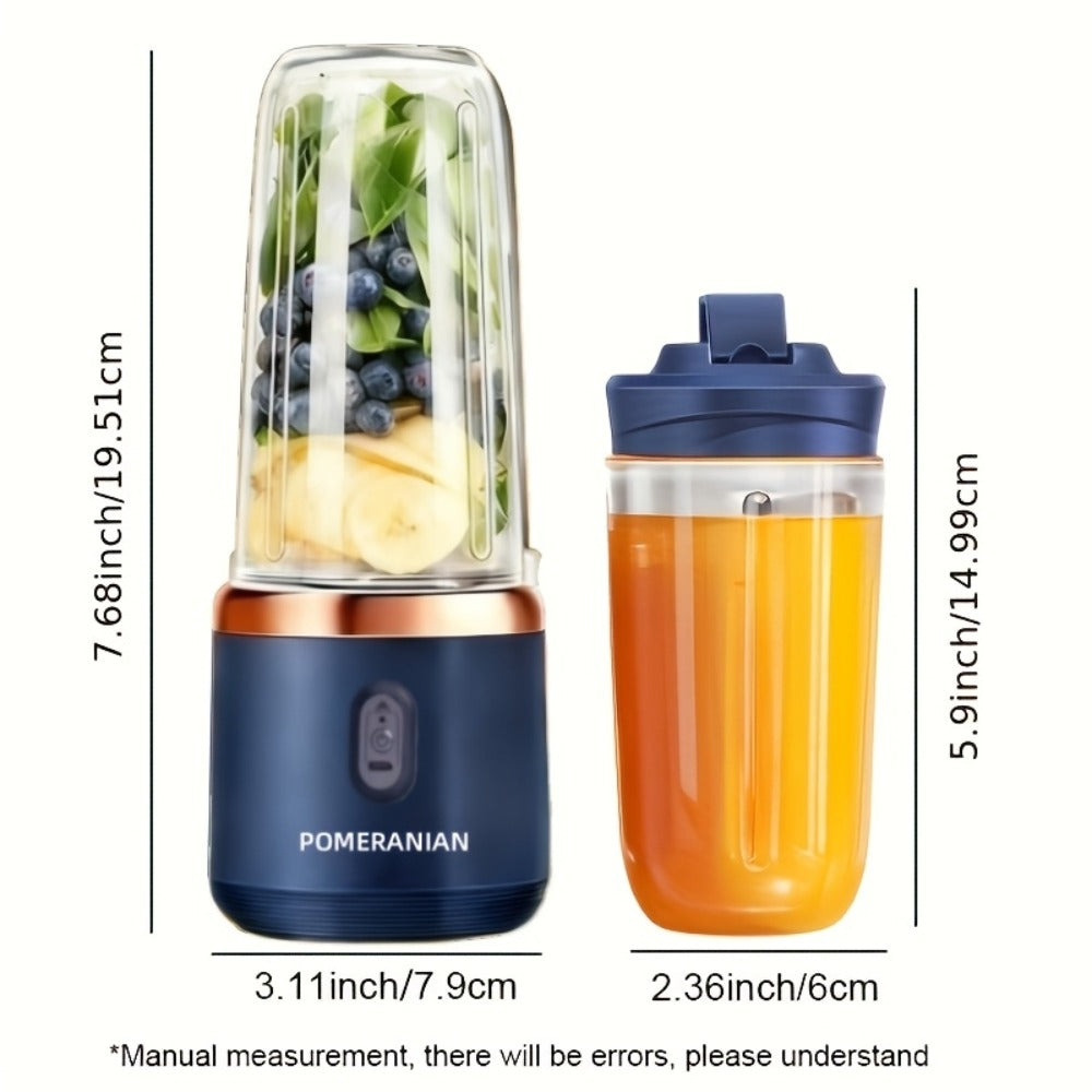 Portable Blender Juicer Double Cup 1500mAh Rechargeable, Food-Grade ABS Multifunctional Fruit Vegetable Juicer