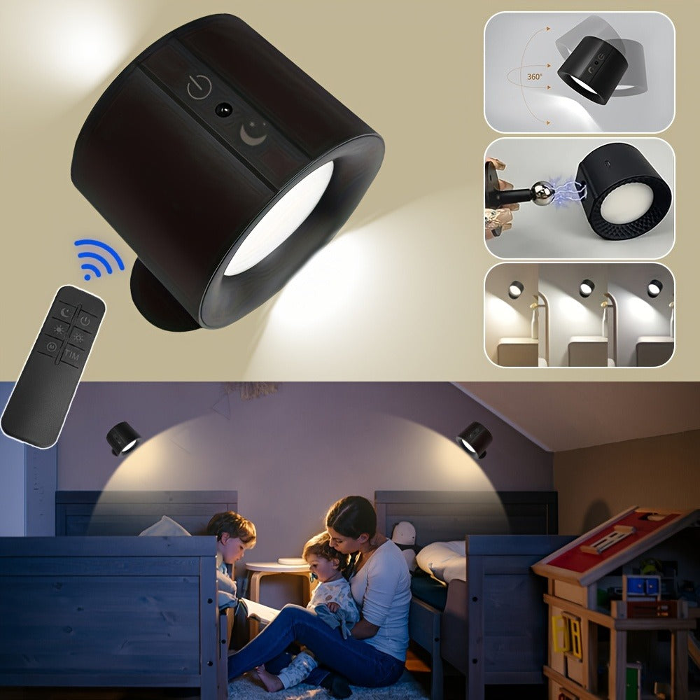 USB Rechargeable LED Wall Light 2 Pack, 360° Rotating Magnetic Ball Touch Control Reading Lamp with 3 Color Temps