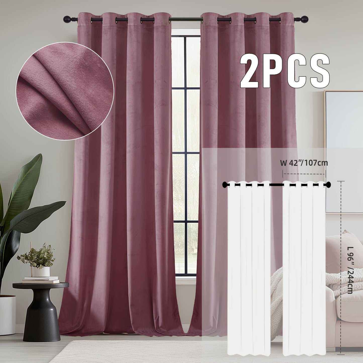Velvet Room Darkening Curtains 2 Panels, Grommet Top Thermal Insulated Soundproof Blackout Curtains for Living Room Bedroom