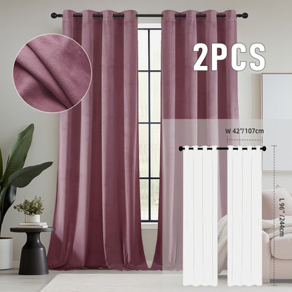Velvet Room Darkening Curtains 2 Panels, Grommet Top Thermal Insulated Soundproof Blackout Curtains for Living Room Bedroom