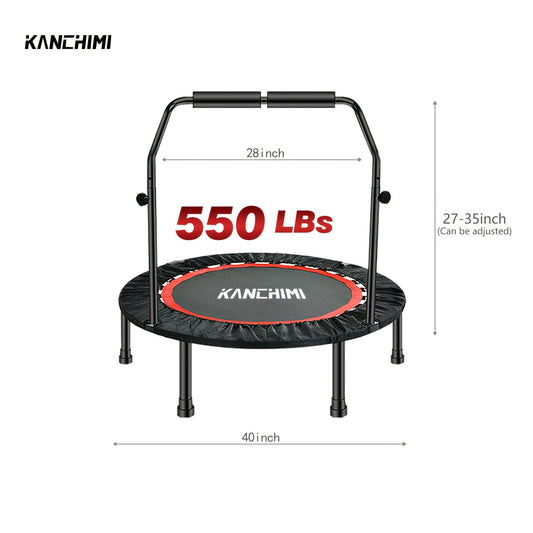 Foldable Mini Trampoline 40 Inch – Fitness Rebounder with Bungee Cords & U-Shape Foam Handle, 450 / 550 LBS Capacity