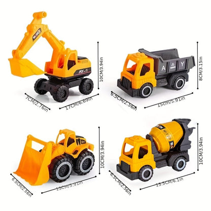 4-Piece STEM Construction Toy Vehicle Set for Toddlers, Shatterproof Excavator Mixer Dump Truck Bulldozer