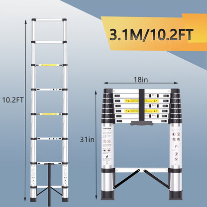 Telescoping Extension Ladder Aluminum, 6.5 / 8.5 / 10.5 / 12.5 FT Folding Telescopic Ladder, Easy Store
