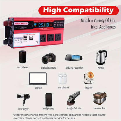 DC to AC Inverter 4000W 5500W 6500W 16000W Peak DC 12V to AC 110V High Power Car Inverter with USB Ports for Garden, Patio and Yard Use