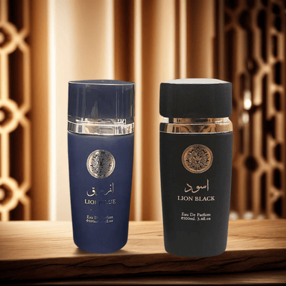 Two-Bottle Men's Perfume Set with 3.4 fl oz Labels, Blue and Black Sprays in One Checkout Set