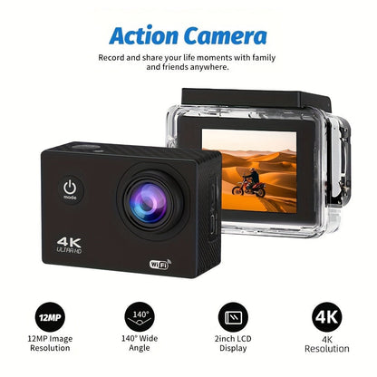 4K-Labeled WiFi Action Camera with 170-Degree Lens, 2-Inch Display, 32GB Card, Remote and Mounting Kit