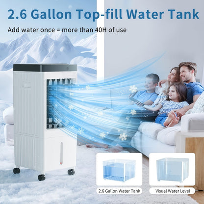 Portable Air Conditioner Evaporative Air Cooler with Remote, 40Hrs Cooling, 2.6 Gal Tank, 3 Speeds