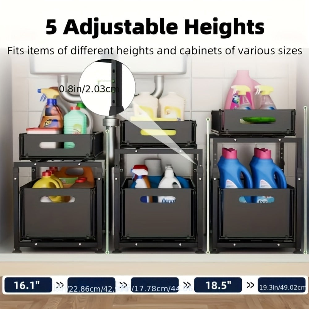 Under Sink Storage Organizer 2-Tier Metal Slide-Out Shelf for Kitchen or Bathroom Cabinet Use