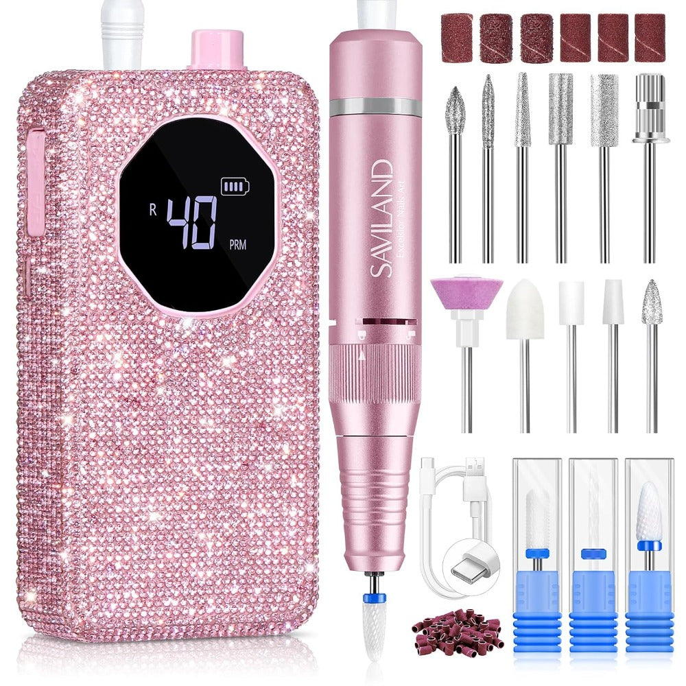 Electric Nail Drill 40000 RPM Rechargeable Professional Nail Drill Machine 4000mAh Battery LCD Display Ceramic Bits Sanding Bands