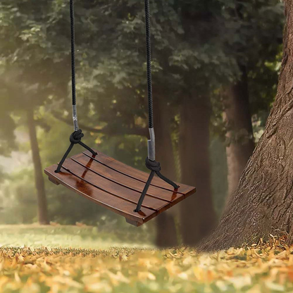 Solid Wood Outdoor Swing Seat 440LBS Capacity Adjustable Rope Length Single Seat Tree Swing for Kids Adults Backyard Garden Patio Hanging