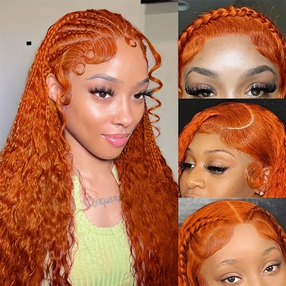 Ginger Orange 13x4 HD Lace Front Wig Human Hair 32 Inch Straight 180% Density Pre Plucked, for Home, Travel and Salon Hair Styling