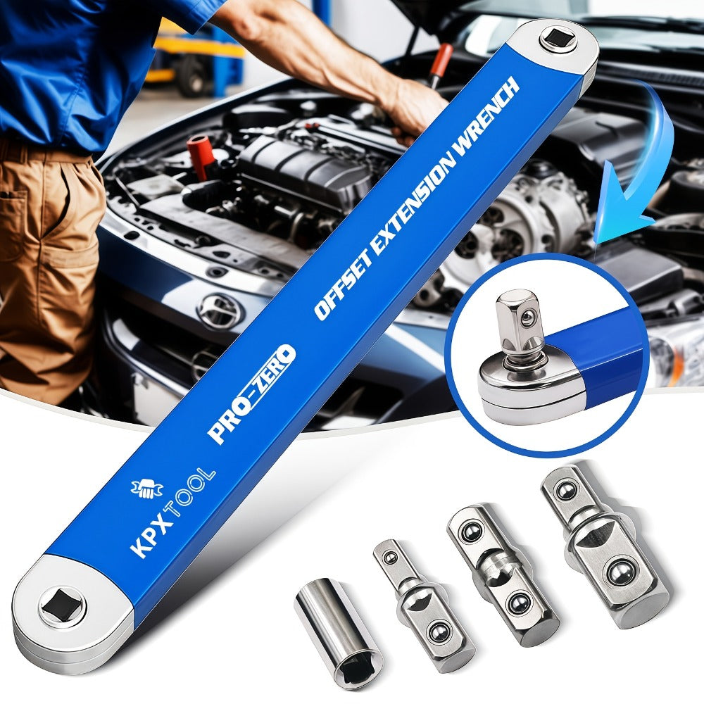 Offset Extension Ratchet Wrench Set with 1/4-, 3/8- and 1/2-Inch Adapters in Five Handle Colors