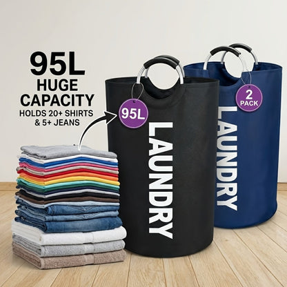 Tall 95L Laundry Basket Set with 14.96 x 31.1-Inch Fabric Bins in Single Gray or Two-Piece Color Options