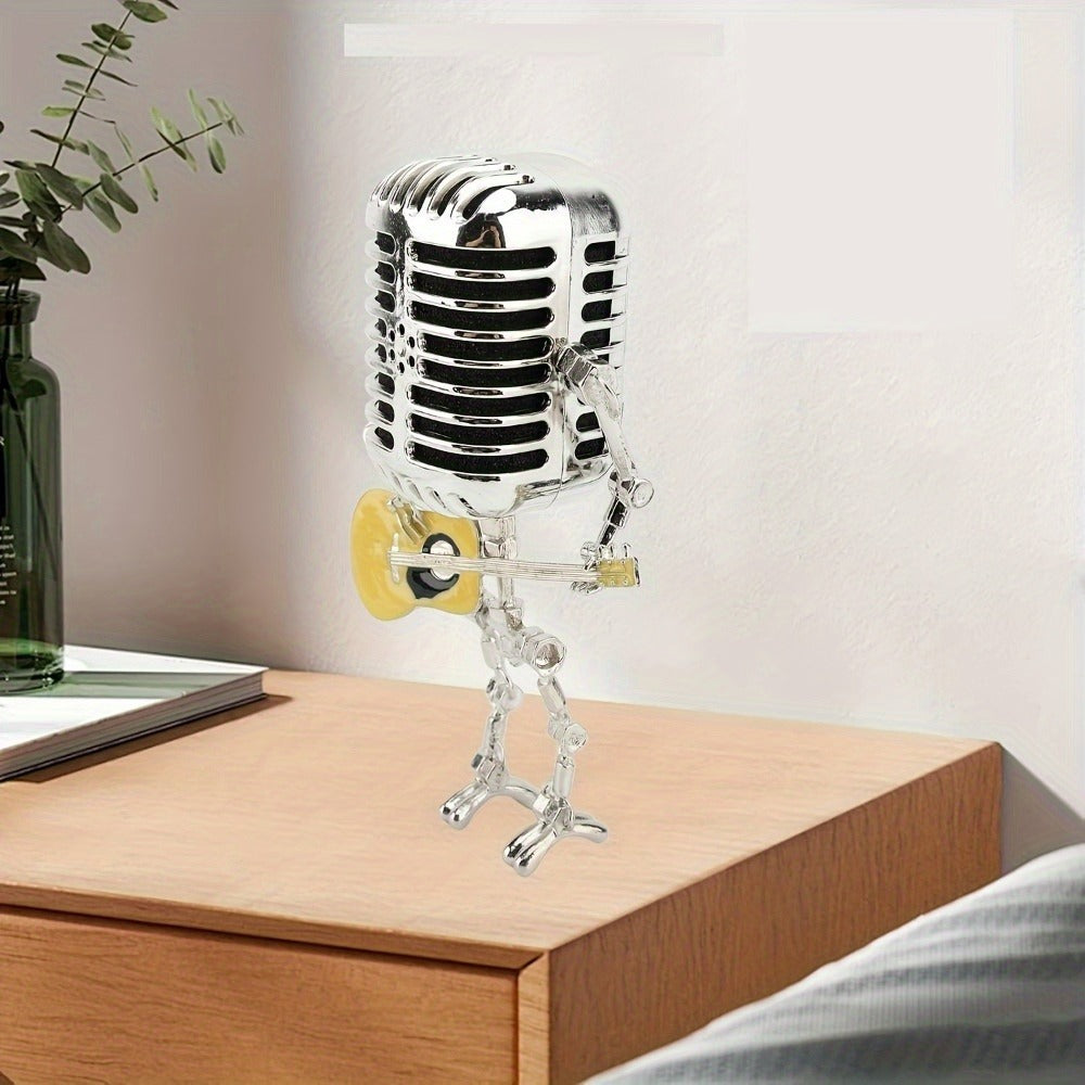 Vintage Microphone Robot Guitar Lamp USB Powered, Retro Decorative Night Light for Music Lovers, Guitar Players