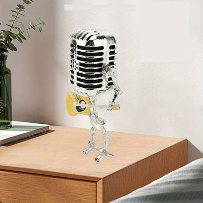 Vintage Microphone Robot Guitar Lamp USB Powered, Retro Decorative Night Light for Music Lovers, Guitar Players