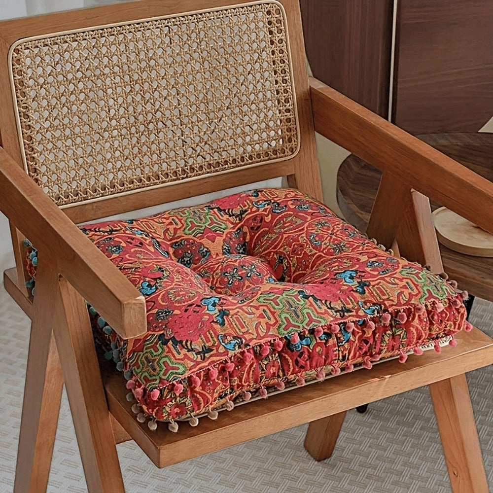 Meditation Floor Cushion Thick Soft Bohemian Moroccan Design Linen Cover Round Pad for Living Room Bedroom Office Yoga Mindfulness Boho Home