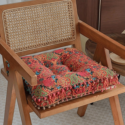 Meditation Floor Cushion Thick Soft Bohemian Moroccan Design Linen Cover Round Pad for Living Room Bedroom Office Yoga Mindfulness Boho Home