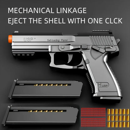 USP Clip Toy Gun Pistol with Continuous Shooting, 100 Bullets & 2 Magazines Rapid Fire Foam Blaster for Kids Boys Girls Ages 6+
