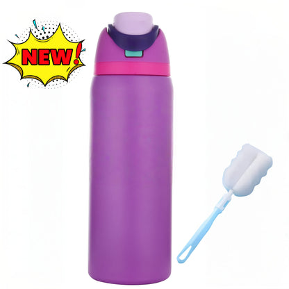 32oz Stainless Steel Water Bottle with Flip-Up Drinking Spout, Cleaning Brush and Five Solid Colors