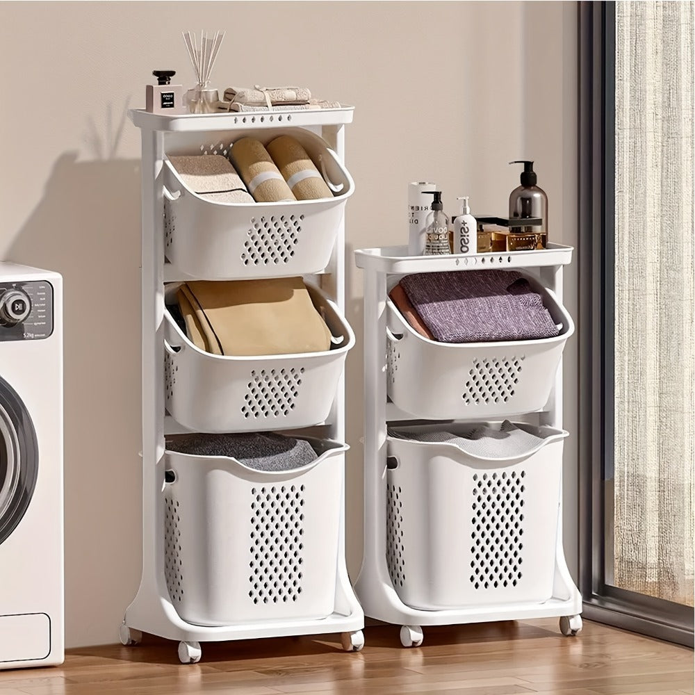Rolling Laundry Hamper Cart with Wheels Multi-Tier | Large Capacity Laundry Basket with Removable Baskets | Wheeled Laundry Organizer