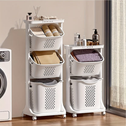 Rolling Laundry Hamper Cart with Wheels Multi-Tier | Large Capacity Laundry Basket with Removable Baskets | Wheeled Laundry Organizer