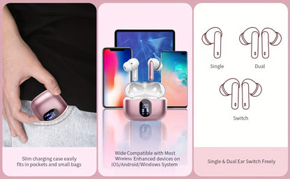 Wireless Earbuds Bluetooth 5.3 with Call Noise Reduction Mic, LED Display Case and Eight Color Options