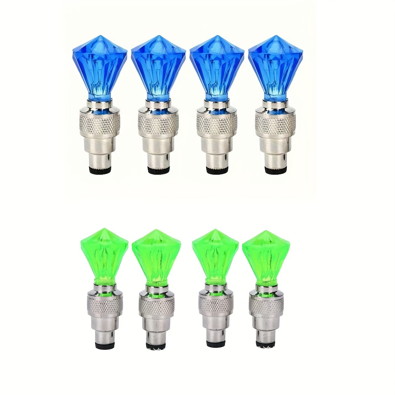 LED Tire Valve Stem Light Sets in 4-, 8- or 16-Piece Blue, Green, Red, Mixed and Skull-Top Configurations