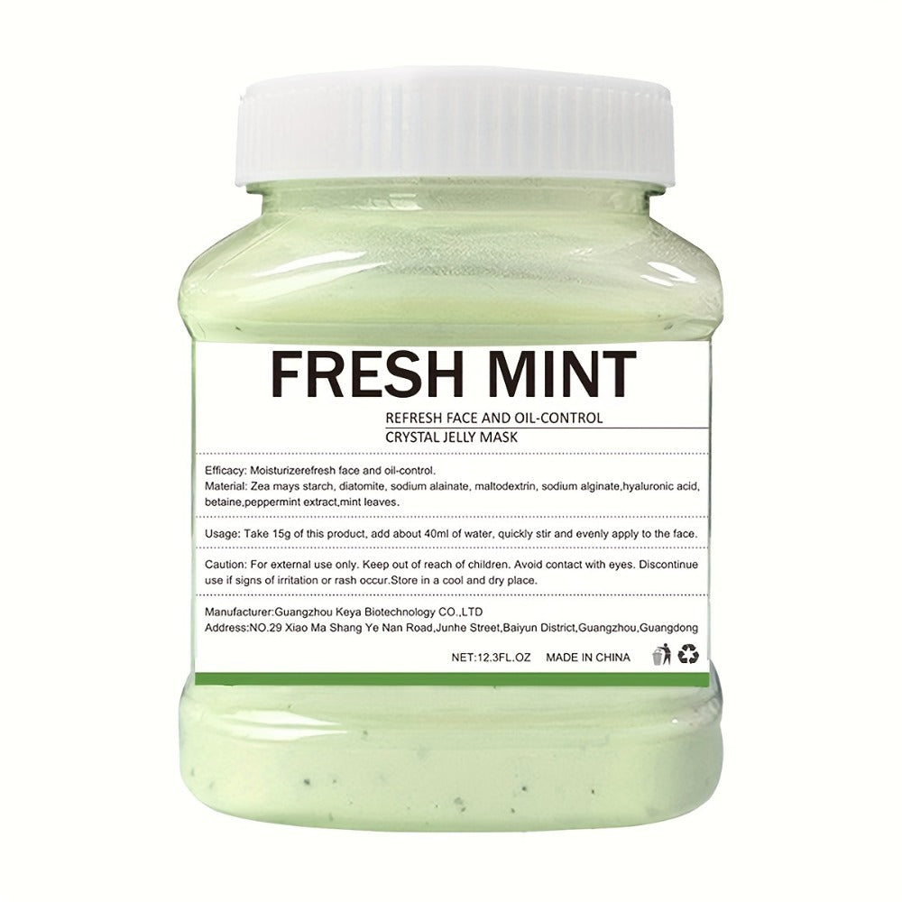 Face Mask, Fresh Mint Crystal Jelly Powder 12.3 fl oz Jar with 15g-to-40ml Mixing Directions for Peel-Off Use