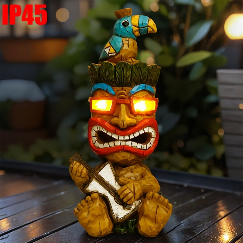 Hawaiian Tiki Statue Standing Resin Totem Pole, Woodcarving Tribal Figure Outdoor Decor for Terrace Bar Party Unique Gift