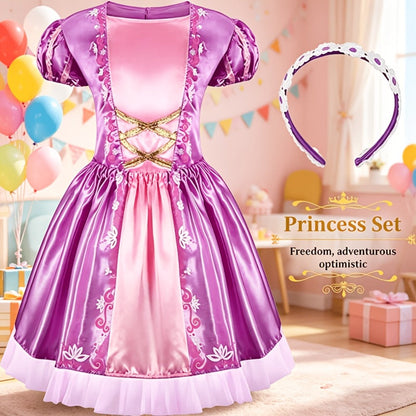 Girls Princess Dress Up Costume Set 14pcs, 5 Role Play Outfits with Crowns, Earrings & Storage Box
