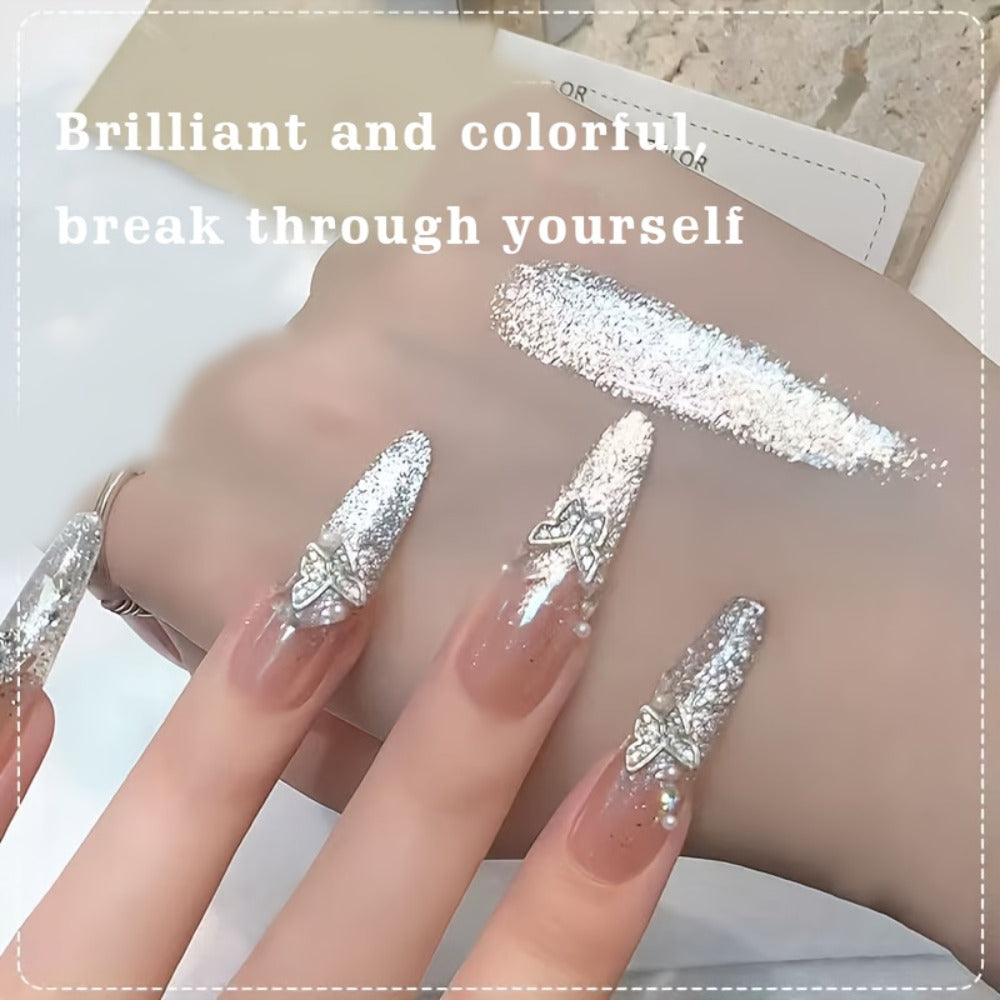 Gel Nail Polish, Shimmer White Glitter, Semi-Permanent LED Polygel, High-Shine Glossy Finish, Explosive