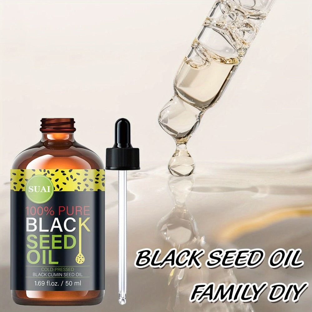 Black Seed Oil 100% Pure Cold Pressed Multi-Use Moisturizing Firming Skincare Oil for Face Body Hair Nails Eyelashes Natural Plant Extract
