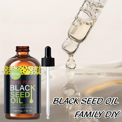 Black Seed Oil 100% Pure Cold Pressed Multi-Use Moisturizing Firming Skincare Oil for Face Body Hair Nails Eyelashes Natural Plant Extract