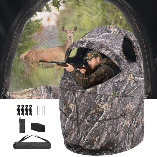 Hunting Blind Ground Blind for Deer Duck Turkey Hunting Single Person Pop Up Blind with Carrying Bag 44x36x53 In Camouflage Waterproof 150D