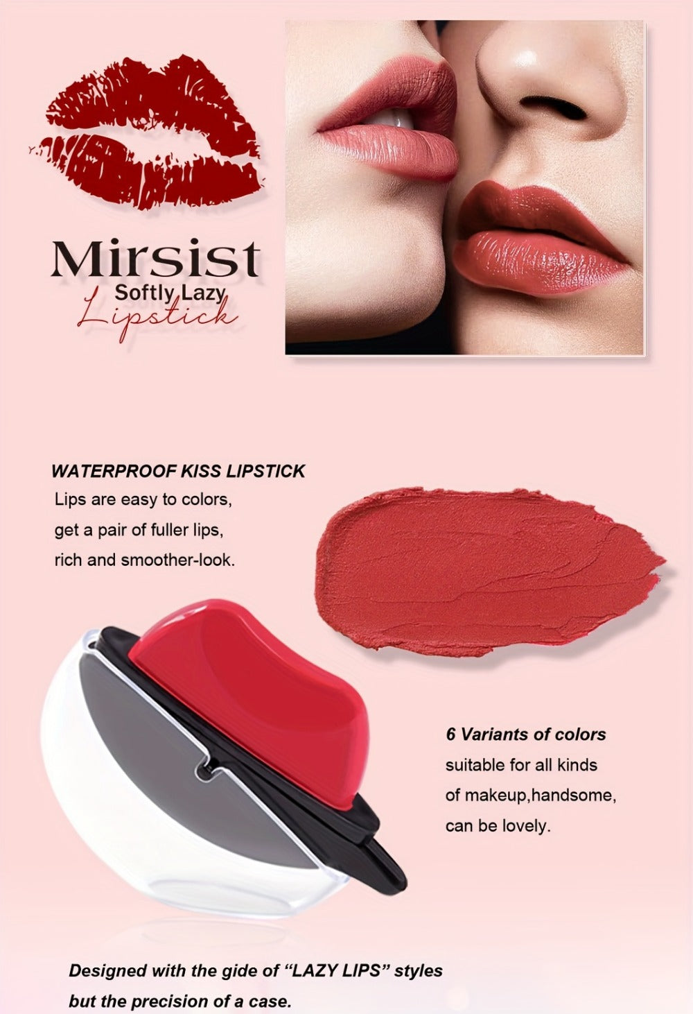Lipstick Set, Mirsist 6-Piece Lip-Shaped Color Collection with Three Numbered Shade-Group Options