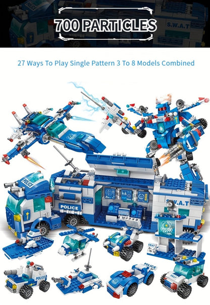 City Police Building Blocks Set 700 Pieces, Patrol Car Truck with Action Figures, Brick Toy for Boys Role Play STEM