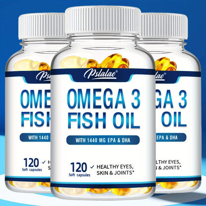 Triple Strength Omega-3 Fish Oil Softgels 120 Capsules with High-Potency EPA & DHA, Heart, Brain