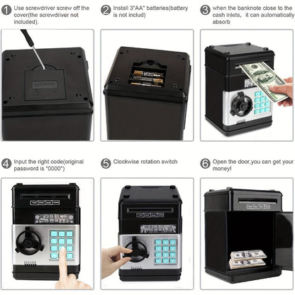 Electronic ATM Piggy Bank for Kids, Digital Coin & Cash Money Bank with Password Lock, Holds 600 Coins or 100 Bills