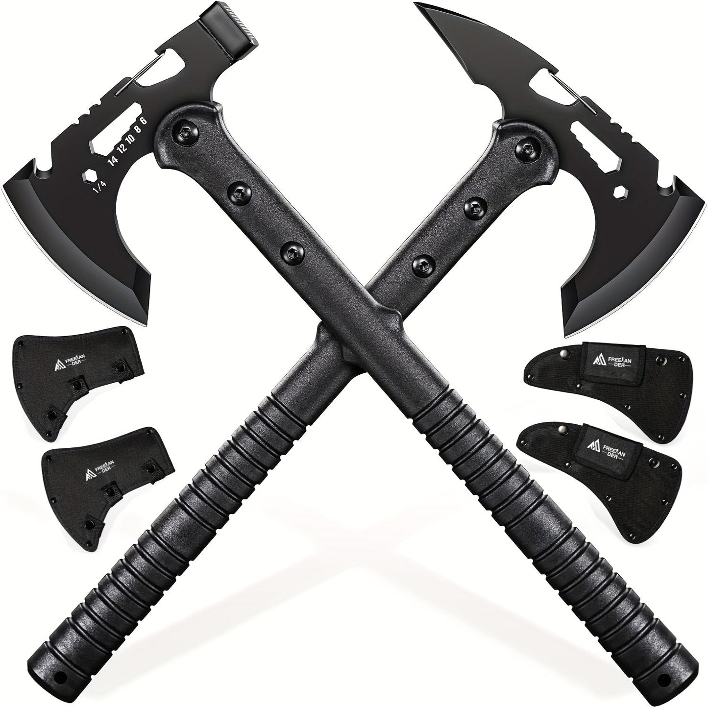 Tactical Tomahawk Axe 2-Pack – Camping Hatchet with Spike, Hammer, Bottle Opener, Hex Wrench & Sheath | Survival Axe for Hiking Trekking