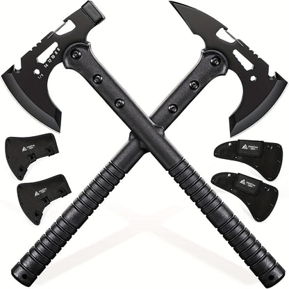 Tactical Tomahawk Axe 2-Pack – Camping Hatchet with Spike, Hammer, Bottle Opener, Hex Wrench & Sheath | Survival Axe for Hiking Trekking
