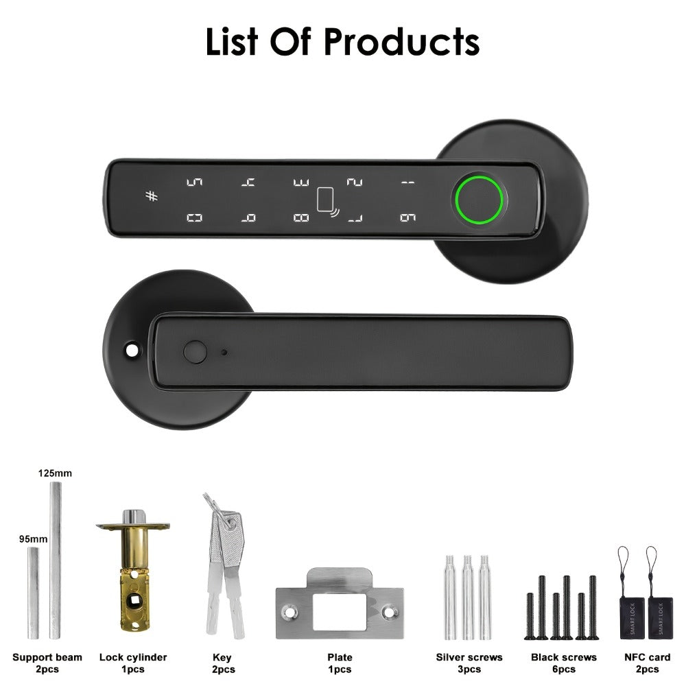 Smart Door Lock Handle with Fingerprint Keypad IC Card App and Key in Single or Double Row Options