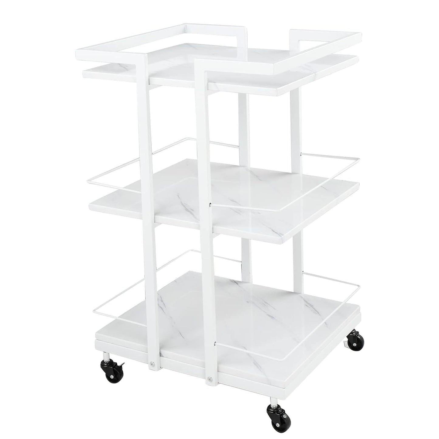 Three-Shelf Rolling Salon Trolley with Side Handles, Locking Casters and Four Color Configurations