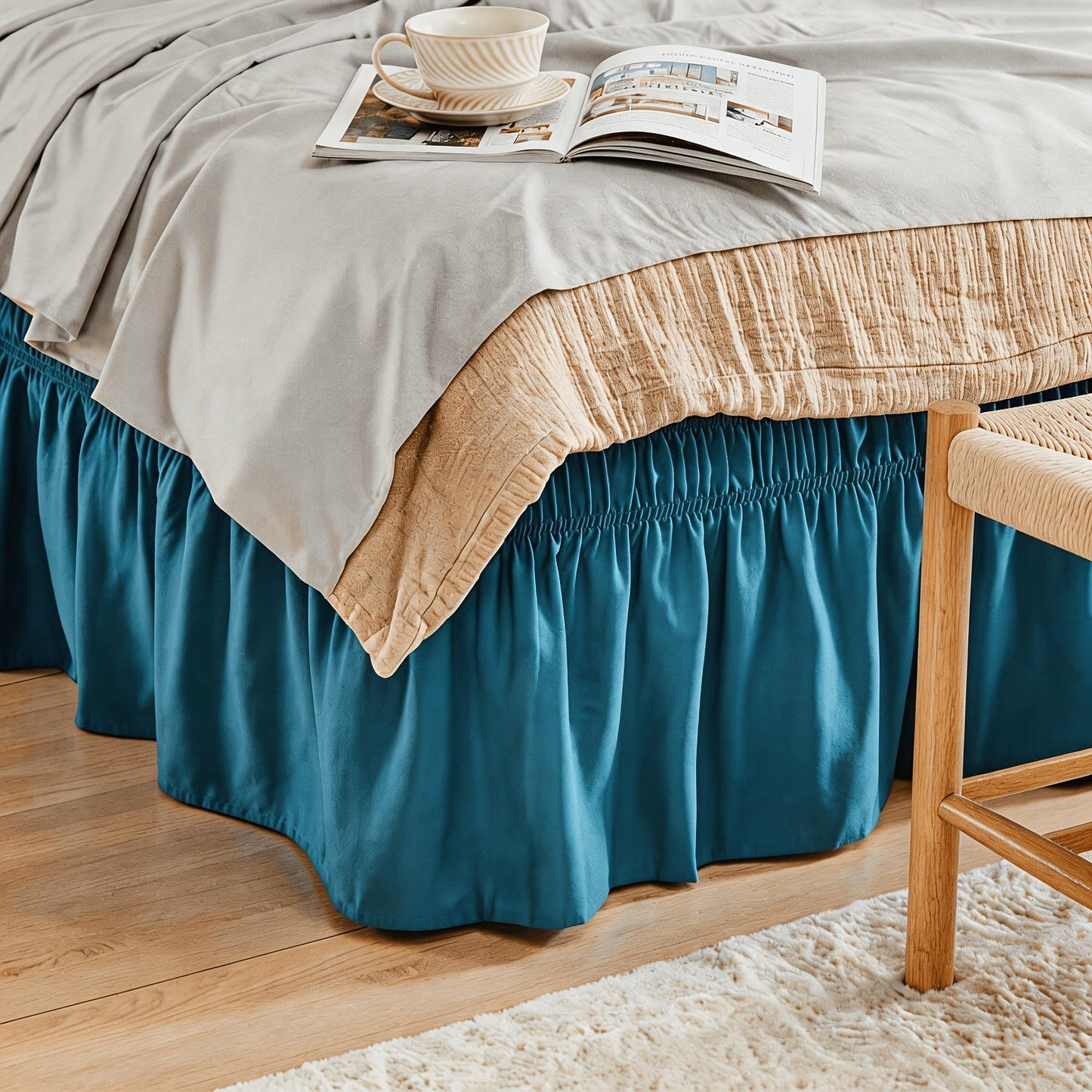 Bed Skirt with Adjustable Elastic Belt – Ruffle Microfiber Dust Ruffle 15 Inch Drop, Hotel Quality, Fade Resistant, Machine Washable