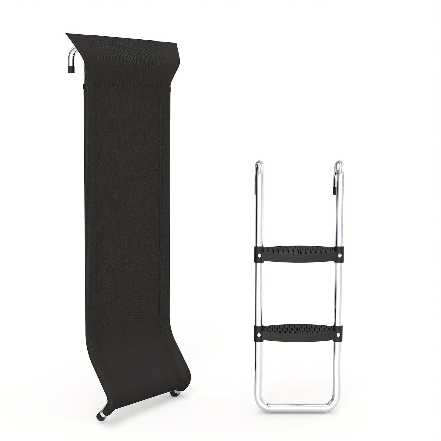 Trampoline Ladder and Slide Kit with Two-Step U-Hook Ladder, Black Slide and Pictured Mounting Hardware