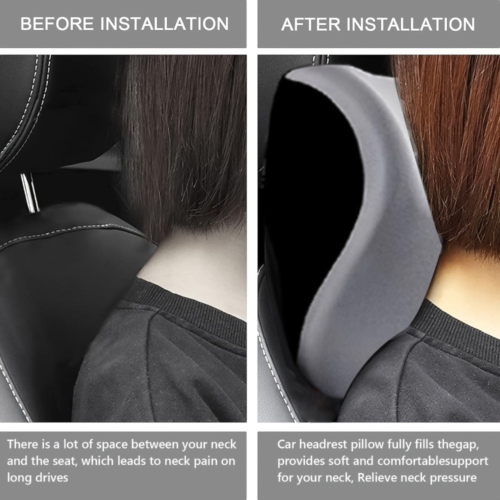 Car Headrest Neck Pillow 100% Memory Foam Ergonomic Support – Breathable Removable Washable Cover Adjustable Buckle for Driver Passenger