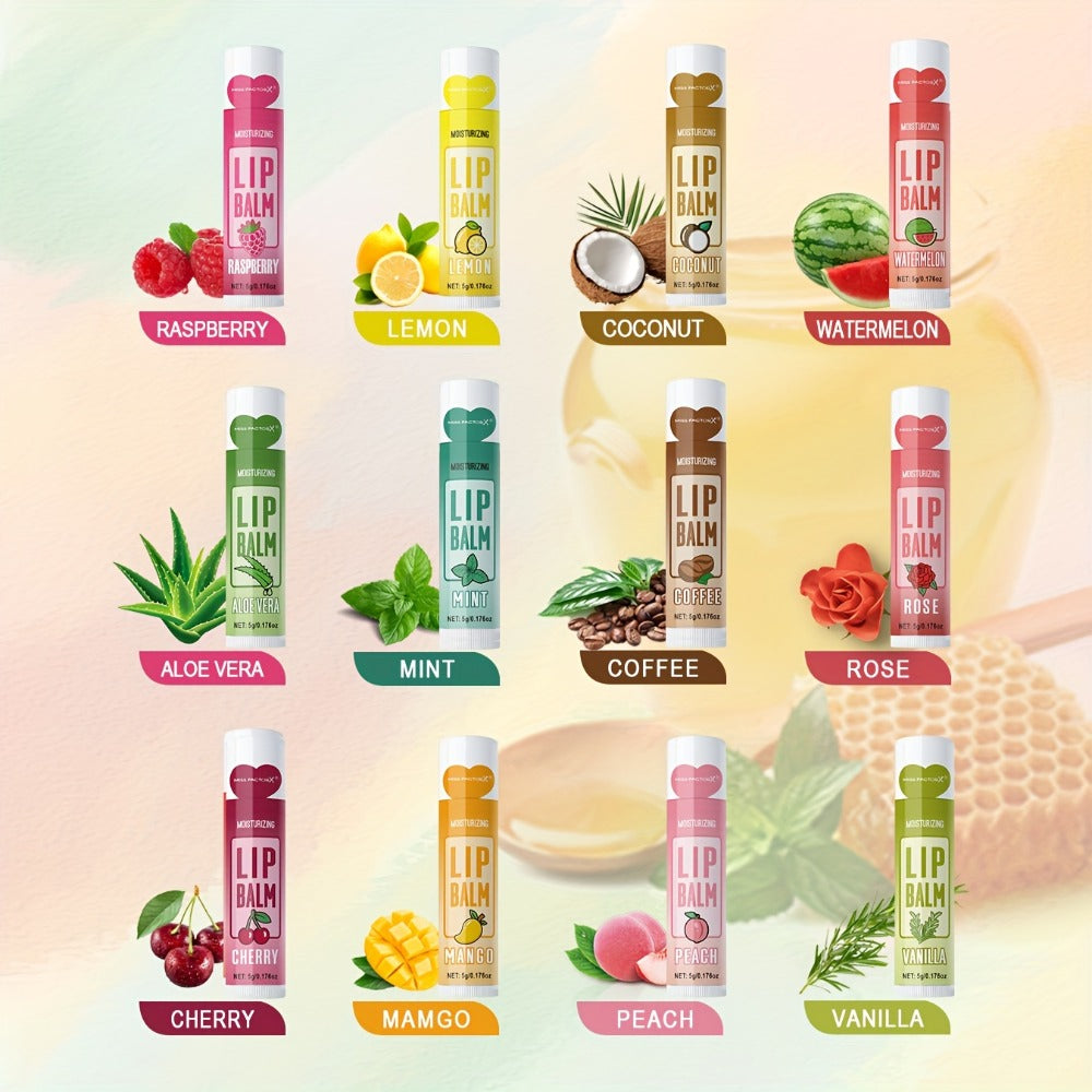Lip Balm 36-Piece Tinted Gift Set with 12 Flavors, Glossy Finish and Colorful Tube Packaging